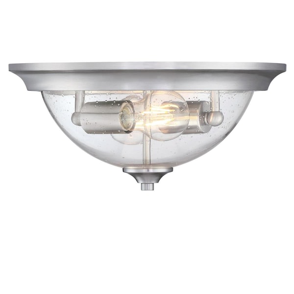 Westinghouse Fixture Ceiling Flush-Mount 60W 2-Light Basset 13In Brsh Nkl Clear Seed Glass 6115900 - main